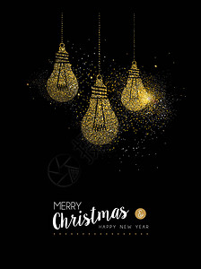 圣诞快乐和新年快乐的豪华贺卡设计金灯泡装饰图片
