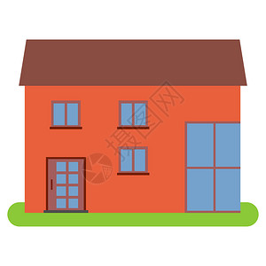私人住宅有棕色屋顶和白色背景的红色墙图片