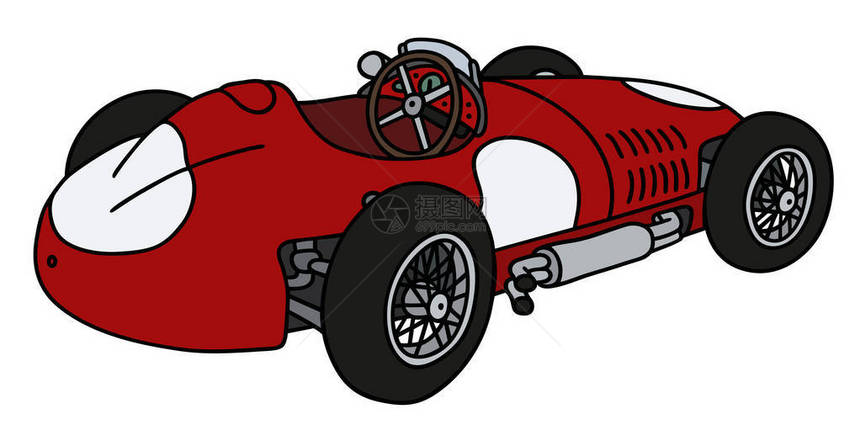 一辆老式红色赛车的手绘图片
