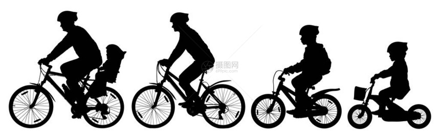 骑自行车的男女儿童男孩和女孩骑自行车自行车套图片