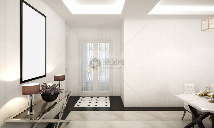 门厅和大厅的豪华室内设计3d渲染图片