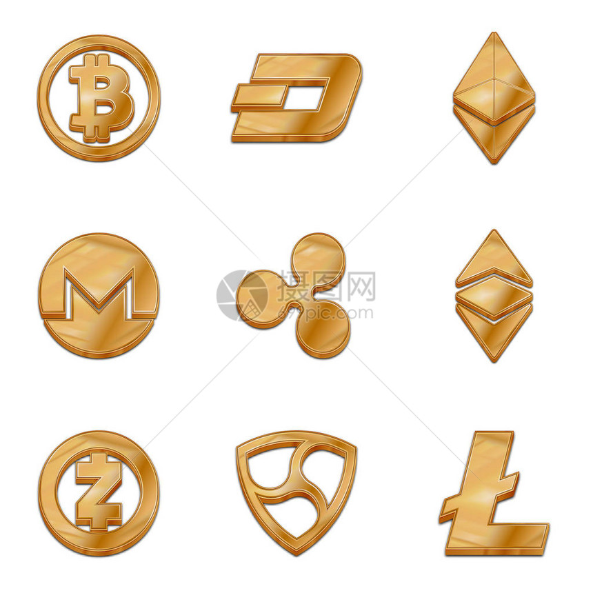 加密货币符号隔离矢量图标集Cryptocurrency插图图片
