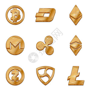 加密货币符号隔离矢量图标集Cryptocurrency插图图片
