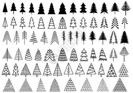 72棵圣诞树用于现代最低要求卡一套图片
