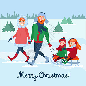 冬季节日快乐家庭父母与孩子一起滑雪圣诞快图片