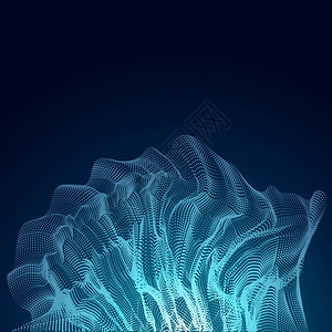带粒子的蓝色抽象波背景图片