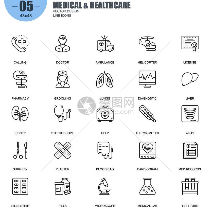 为网站设置的细线医疗和医疗医疗设备图标图片