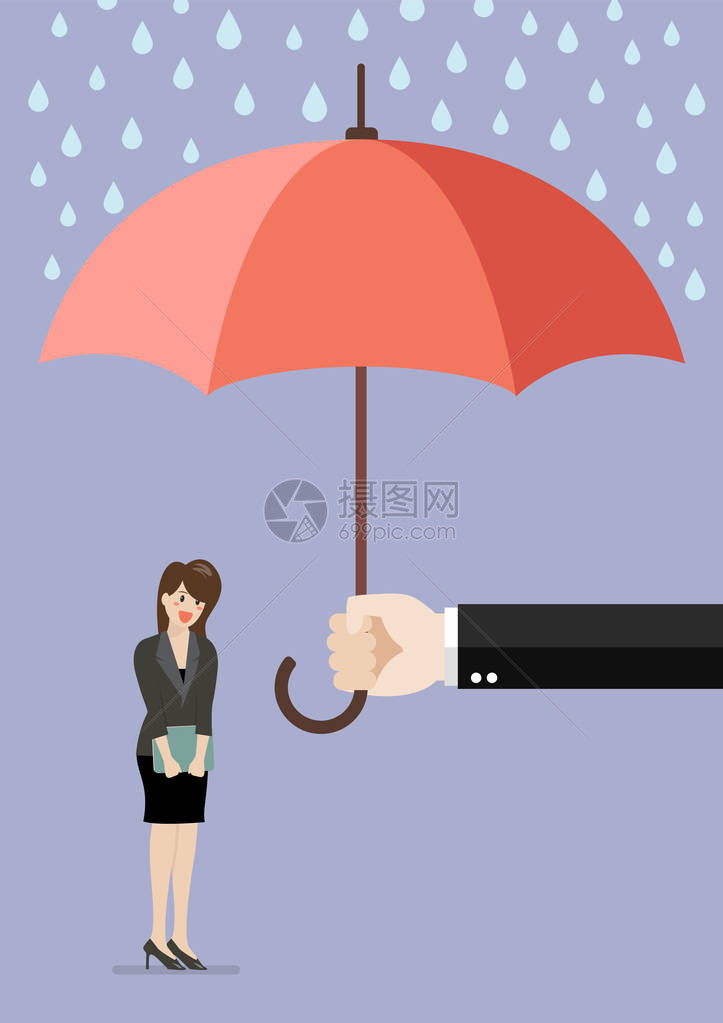 手拿着伞保护女商人矢量图图片