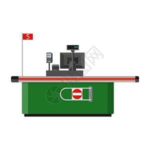 在超市图标中带有计算机终端的现款台零售柜台孤插画