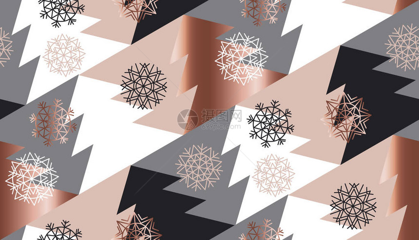 淡紫抽象的Xmas树几何矢量图解优雅的圣诞节庆典风格图片