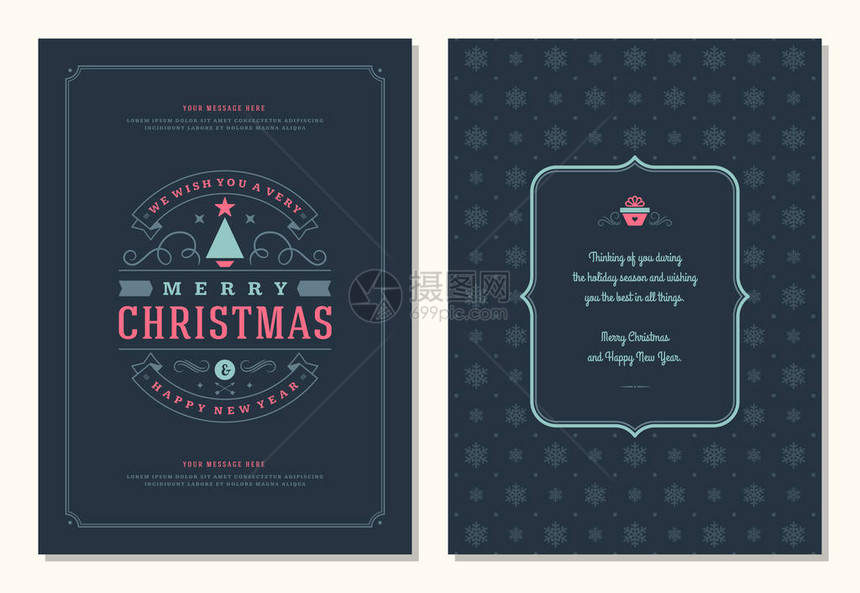 圣诞贺卡设计模板圣诞快乐和假期希望复古印刷标签和文本的图片