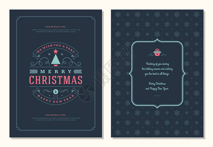 圣诞贺卡设计模板圣诞快乐和假期希望复古印刷标签和文本的图片