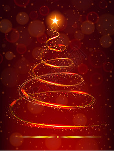 圣诞树红背景插图上亮星图片