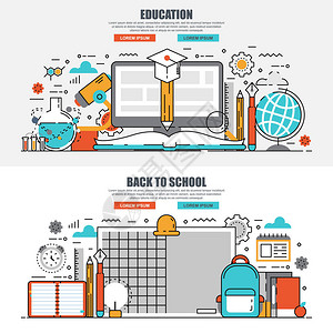 在线教育视频教程员工培训知识返校的平面概念网页横幅用于网页设计营销和平面设计的背景图片