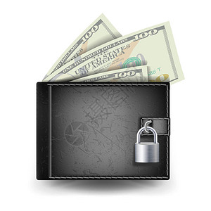 完整的钱包向量黑色用挂锁住金钱安全的概念经典现代皮革钱包美图片