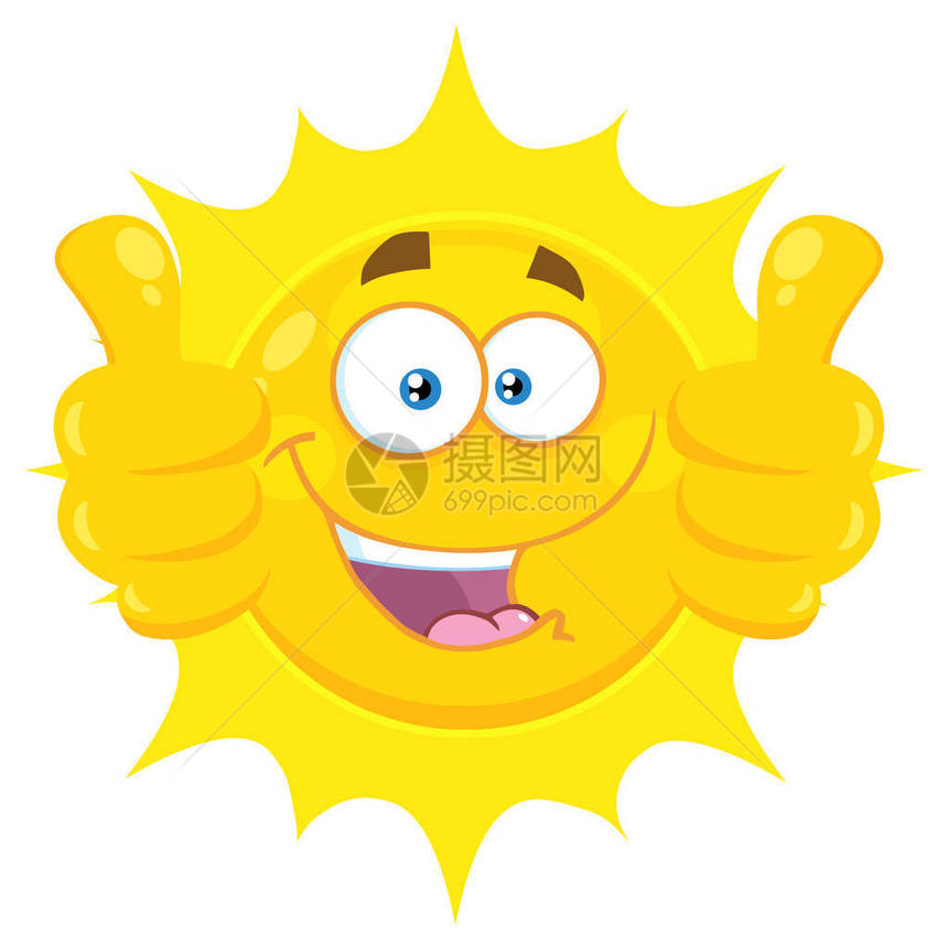 黄色太阳快乐卡通Emoji脸部字符给两个缩图片