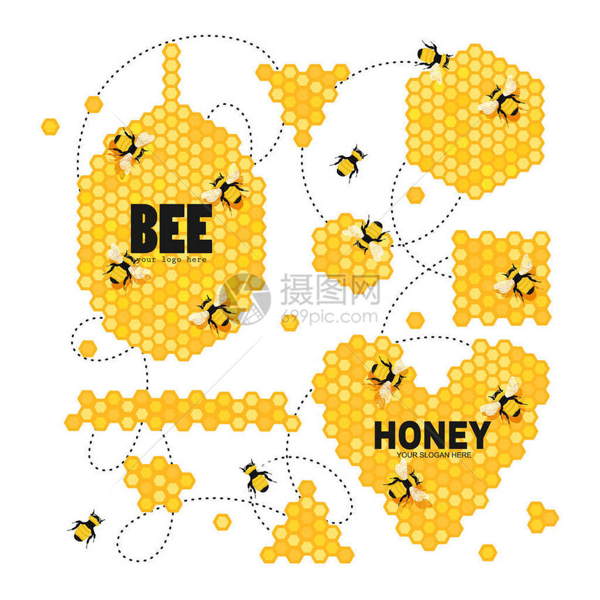 装有蜂蜜和蜂的矢量器你的标志在这图片