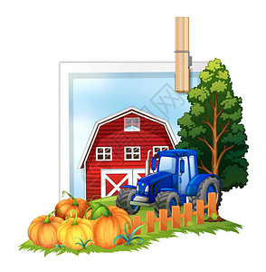 带拖拉机和谷仓插图的农家院图片