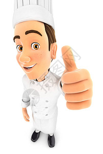 3D主厨正面姿势举起拇指用孤立的图片