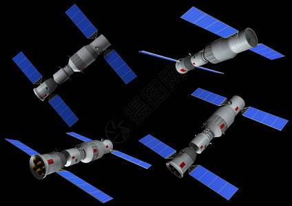 3D型天东空间站天贡在黑背景上图片