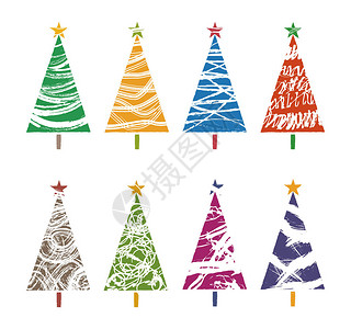 不同种类的多彩圣诞树收藏图背景图片