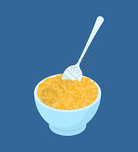 大麦芽冷勺和汤匙分离早餐时健康食品矢量插画
