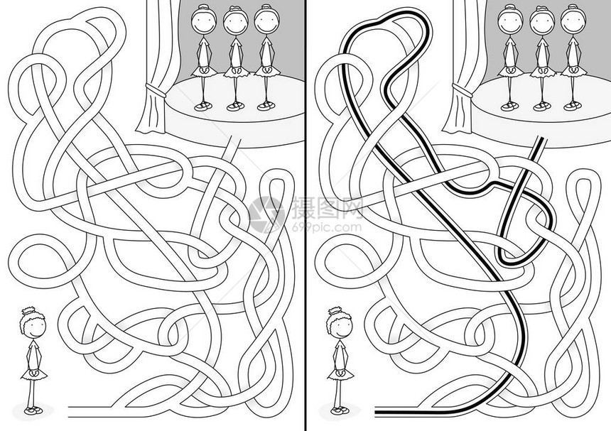 小芭蕾舞者迷宫给孩子用黑色和白图片