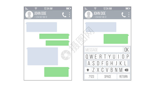 聊天Sms应用程序矢量模板信件框现代移动图片