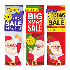 圣诞销售横幅集向量圣诞快乐圣诞老人网上购物冬季网站垂直横幅图片
