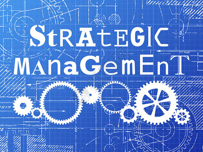 战略管理标志和齿轮技术利用蓝图图片