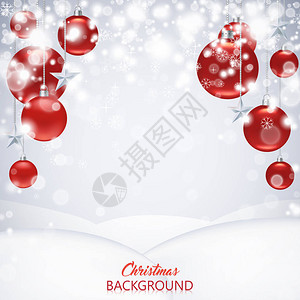 美丽的圣诞背景红色的霜冻和光滑的圣诞球图片