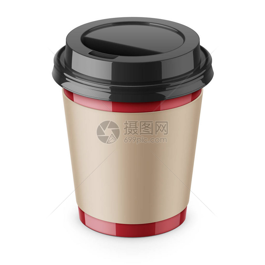 用于热饮咖啡茶浓缩咖啡250毫升逼真的包装样机模板高角度视图矢量图片