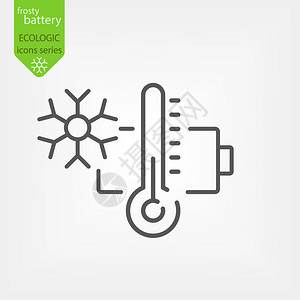 低温温度计带温度计和花的低温电池线图标含插画