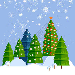 与树的圣诞贺卡下雪天的冬天背景图片
