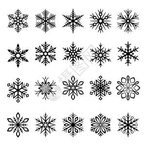 一组20个装饰矢量雪花图示图片