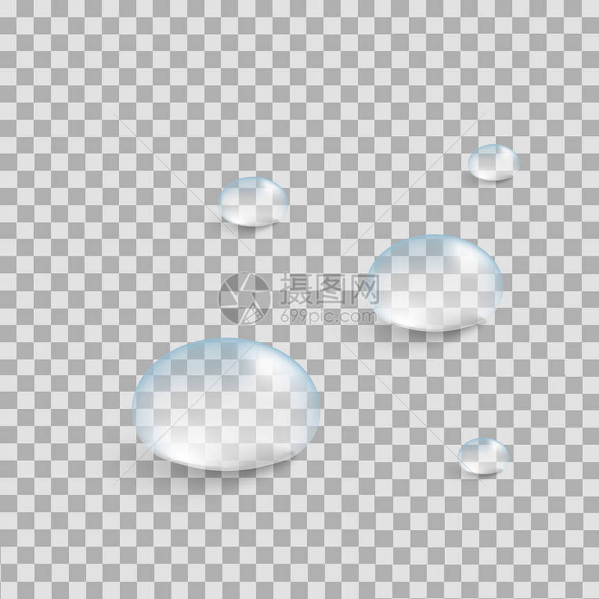 将现实的纯净水滴放在透明背景上矢量插图Victorexpla图片