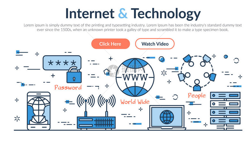 互联网和技术的矢量线网站标题模板图片