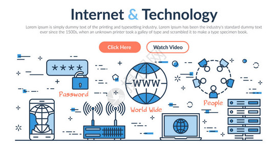 互联网和技术的矢量线网站标题模板图片