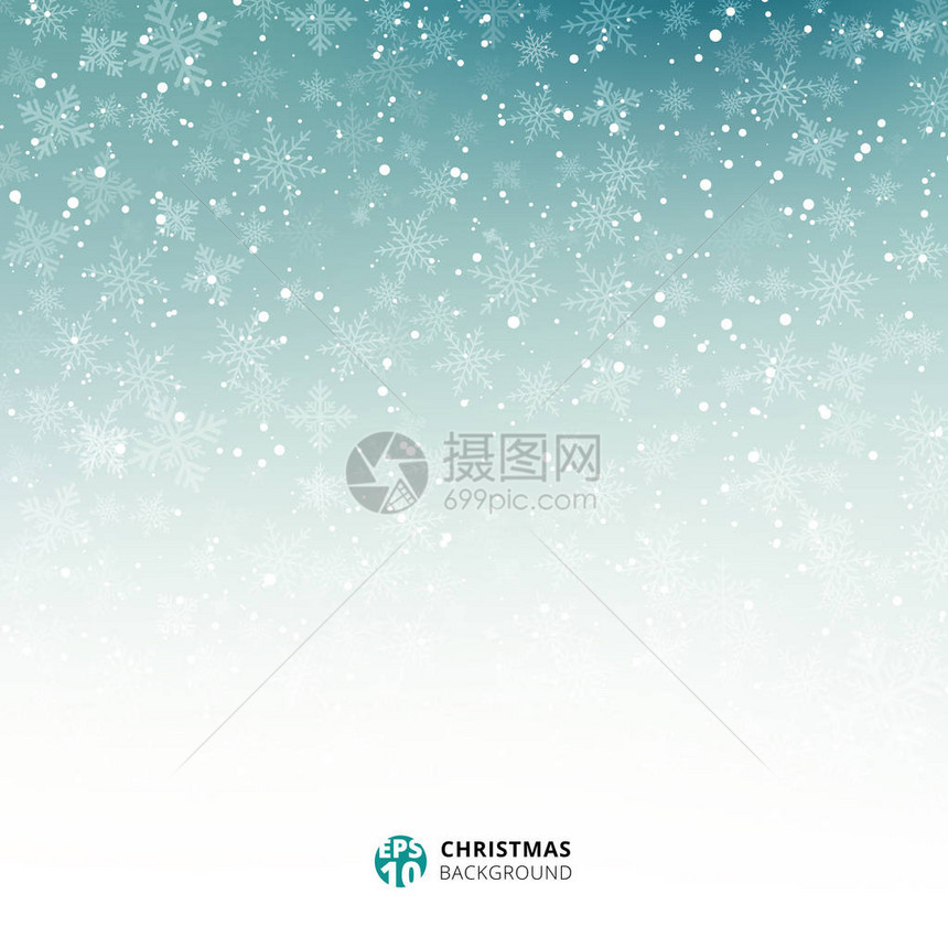 由雪花和雪制成的冬季蓝白背景圣诞节图片