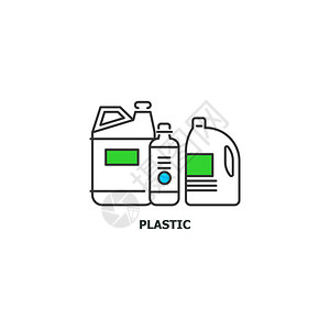 线条设计中的废物塑料再循环概念图标图片