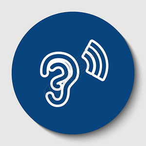人体解剖学带有声波的耳标向量白色背景上深色蔚蓝圆圈中的白色轮背景图片