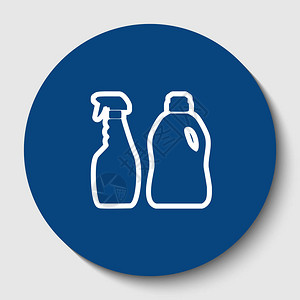 真空瓶家用化学品瓶标志向量白色背景上深色蔚蓝圆圈中的白色轮插画