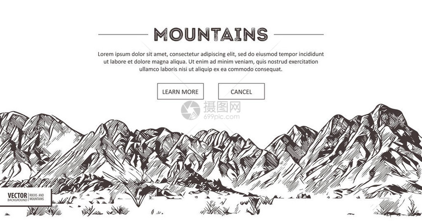 山脉自然素描尖峰山风景素描手绘图片