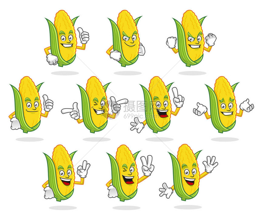 一套玉米字符设计或玉米吉祥物图片
