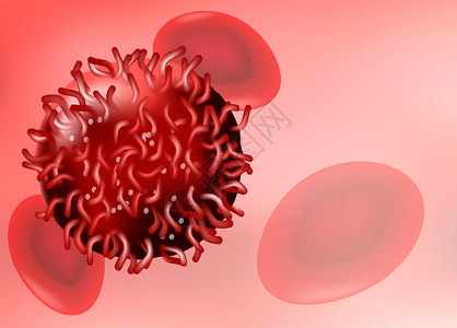 血流中的癌细胞红色背景上的红细胞和异常细胞用于医疗用途的矢量插图易于图片