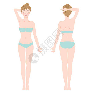 穿内裤的女站在前和后背的视角美背景图片