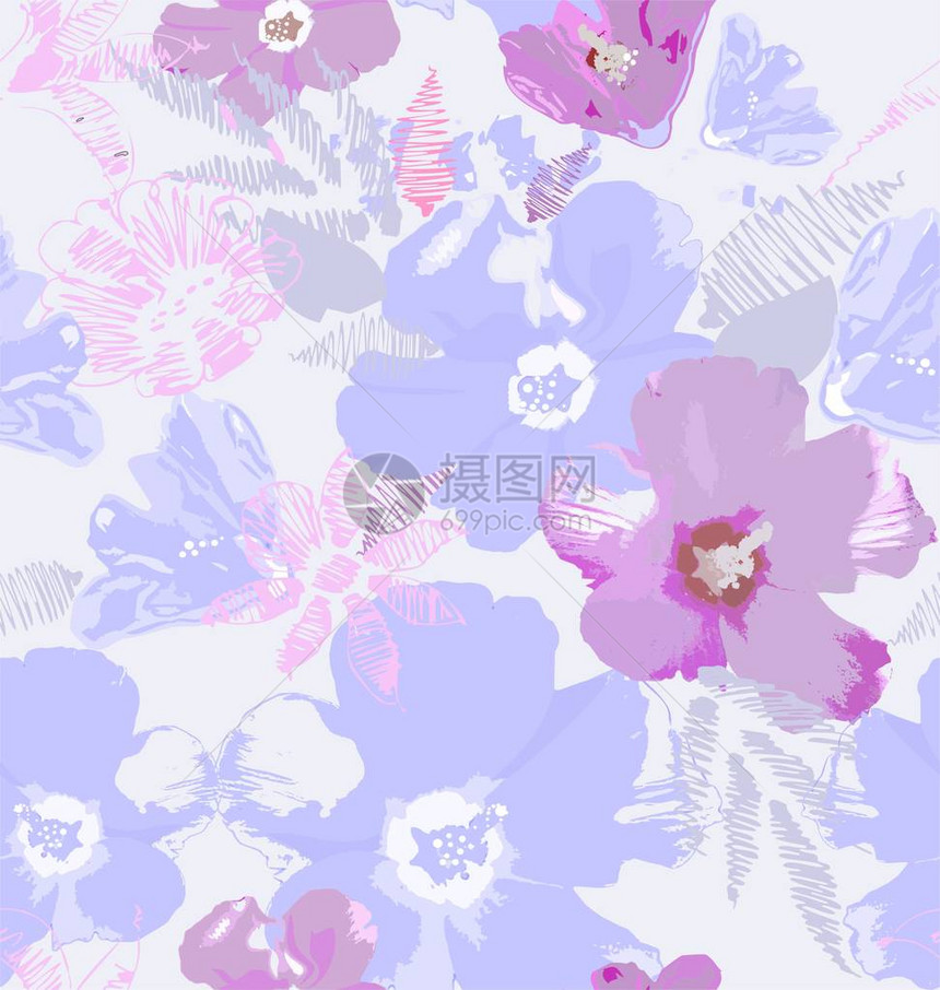 粉红色灰色紫色棕色和蓝色的芙蓉花为白色背景上的图片
