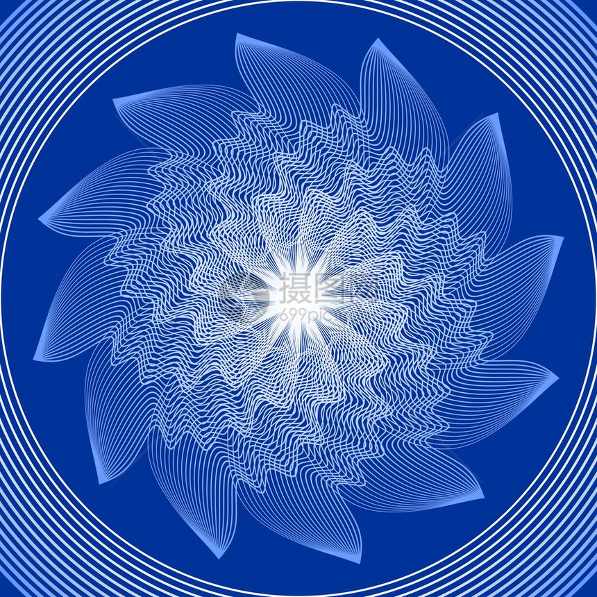 用于精神培训和冥想的光学艺术风格蓝圆曼达拉图片