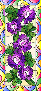 使用鲜花芽和树叶的彩色玻璃风格图片