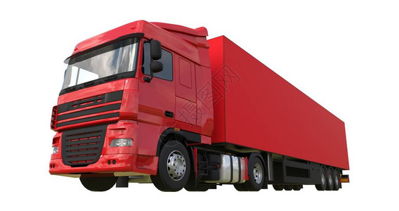 装有半拖车的大红色卡车用于放置图形的图片